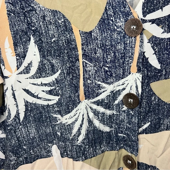 Topmart Neutral Palm Tree Puffed Sleeve Button Down Dress, Women’s Size Large - Picture 5 of 8